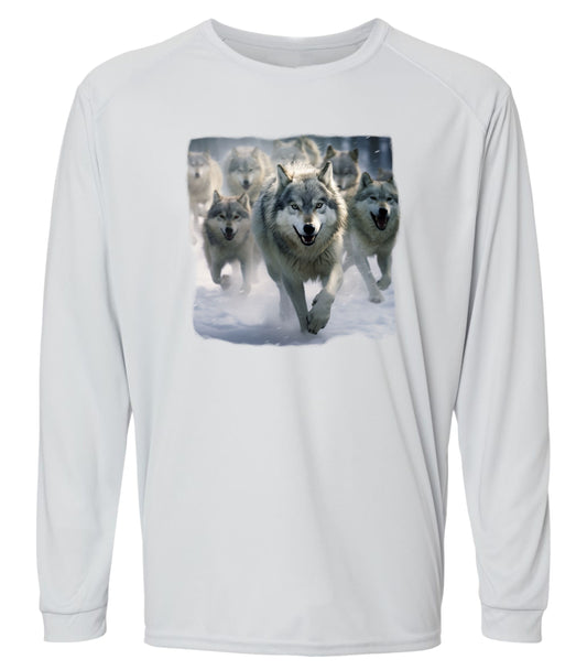 125 LM Wolves running in Snow Long Sleeve UPF50+ Shirt