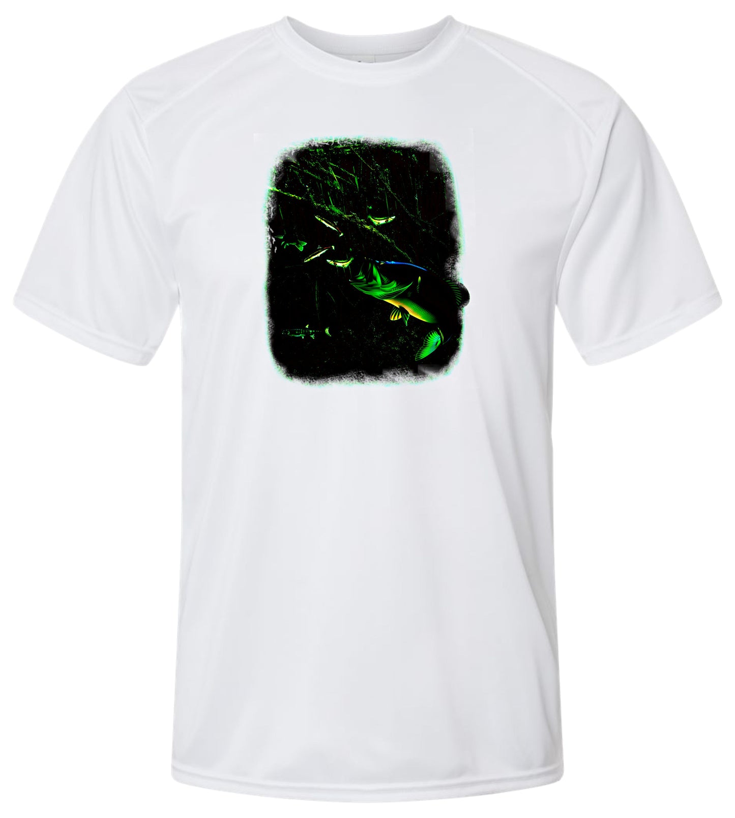 14 SM Green Bass White Tee Short Sleeve UPF 50+ Shirt Fishing Shirt Lake Shirt Beach Shirt Outdoor Shirt Wildlife Shirt
