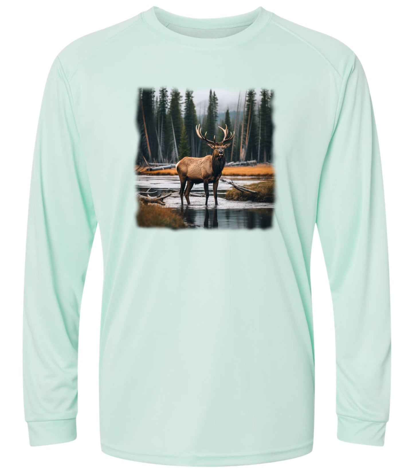 #29US Elk in Pond Long Sleeve UPF50+ Shirt