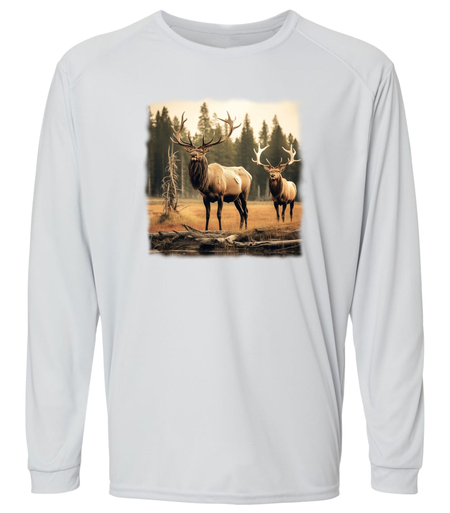 #30US Elk in Field Long Sleeve UPF50+ Shirt