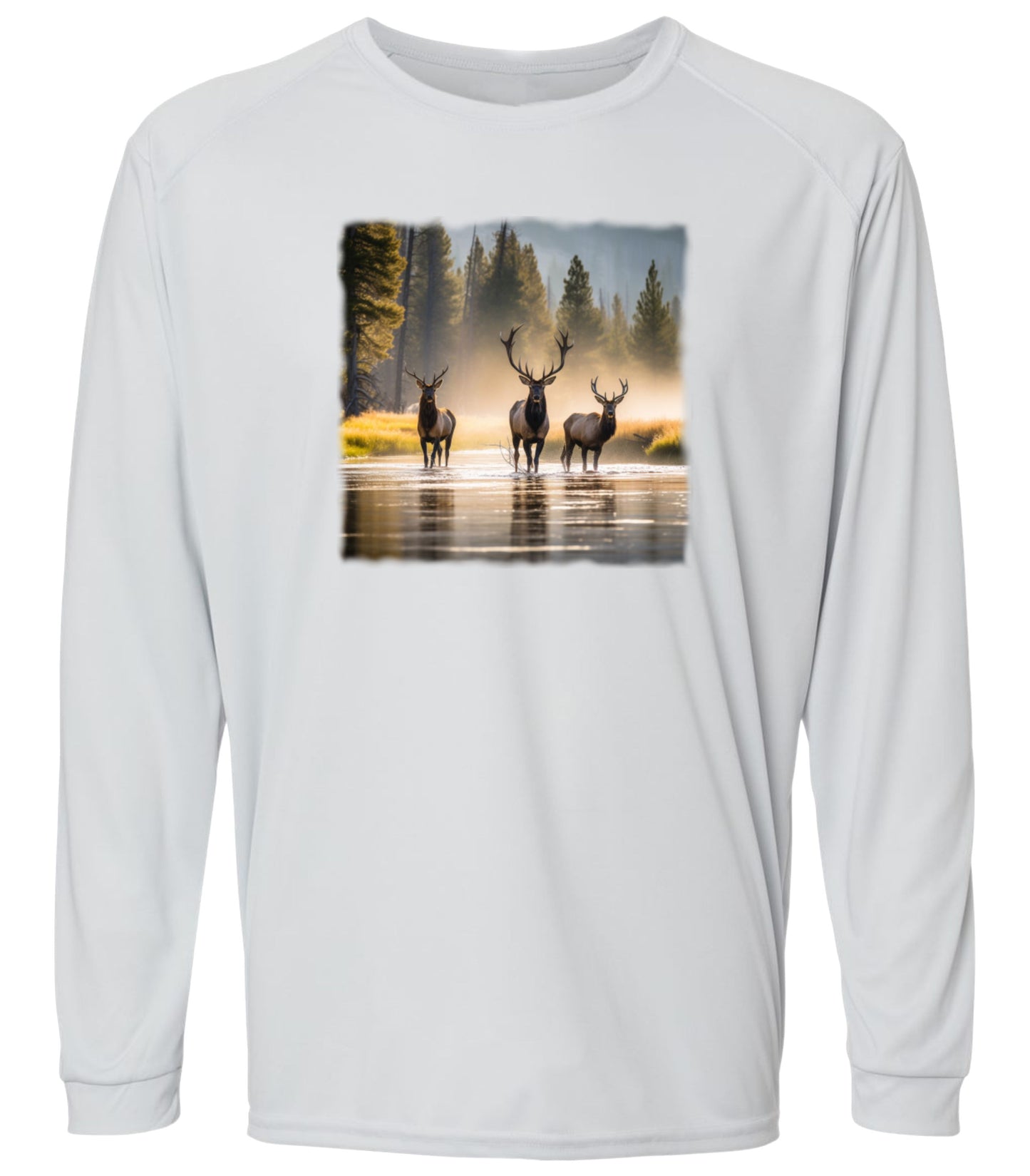 #32US Elk in Water Long Sleeve UPF50+ Shirt