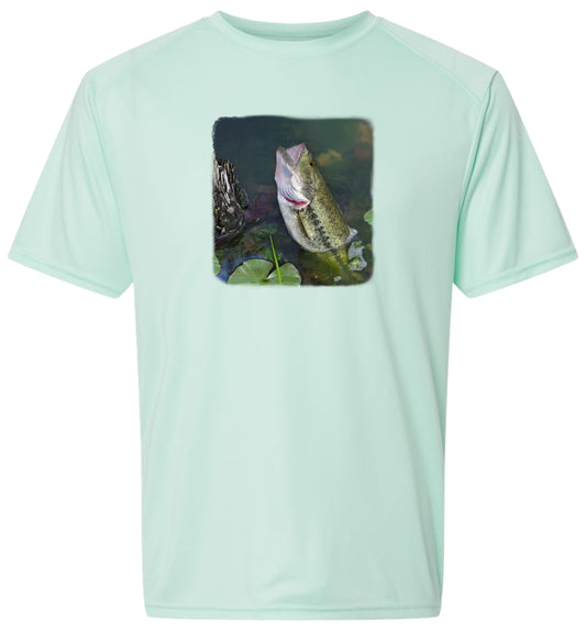 36 SM Bass Water Lilies Short Sleeve UPF 50+ Shirt Fishing Shirt Lake Shirt Outdoor Shirts Beach Shirt