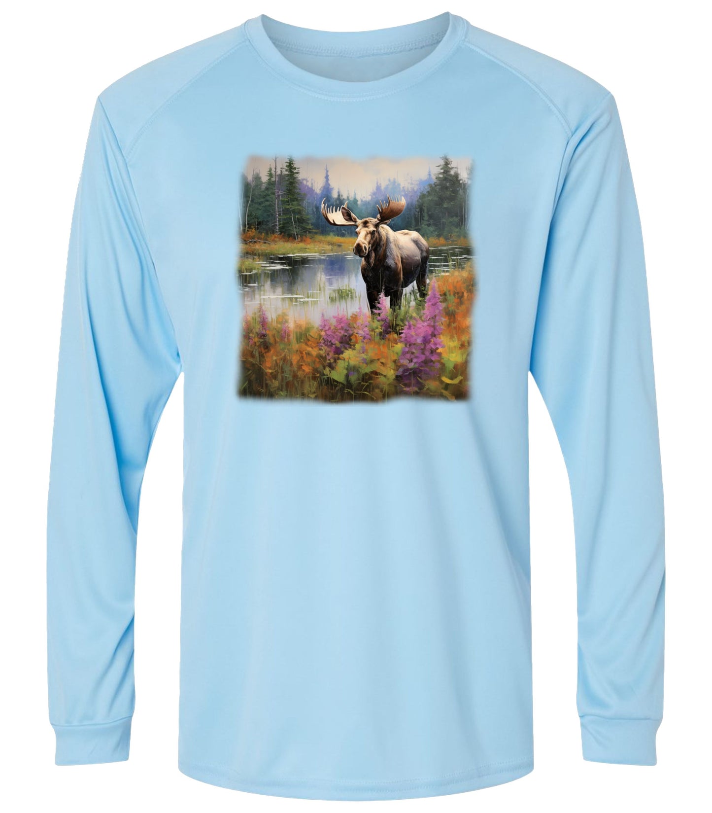 #37US Moose and Flowers Long Sleeve UPF50+ Shirt