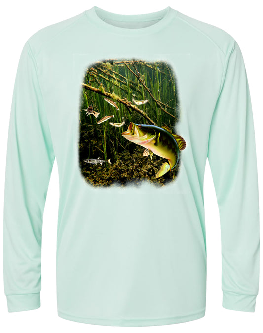 38 LM 1 Minnow and Bass Long Sleeve UPF 50+ Shirt Fishing Shirt Lake Shirt Beach Shirt Bass Fishing