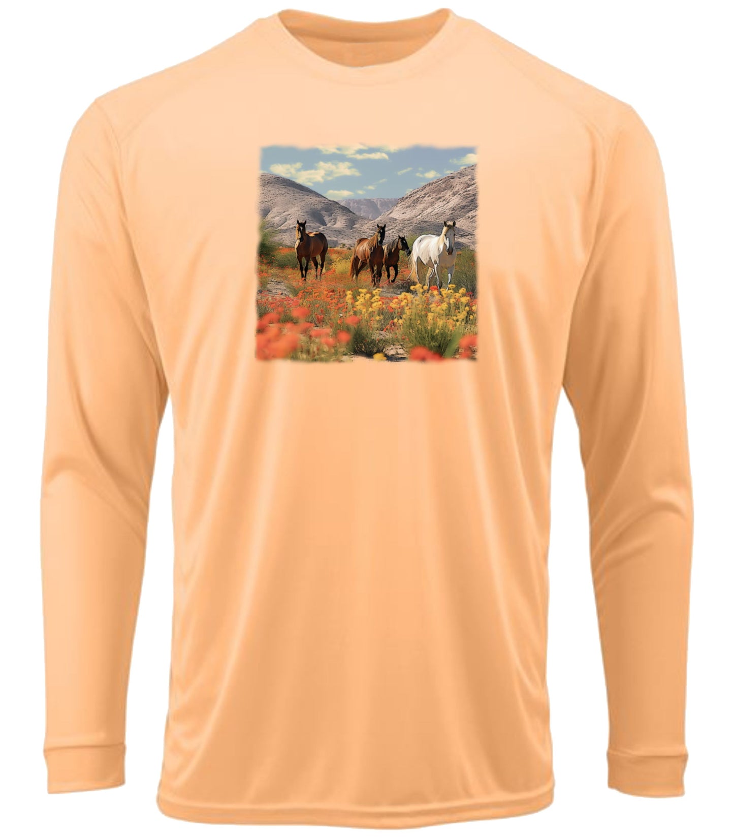 #40US Mustangs and Flowers Long Sleeve UPF50+ Shirt