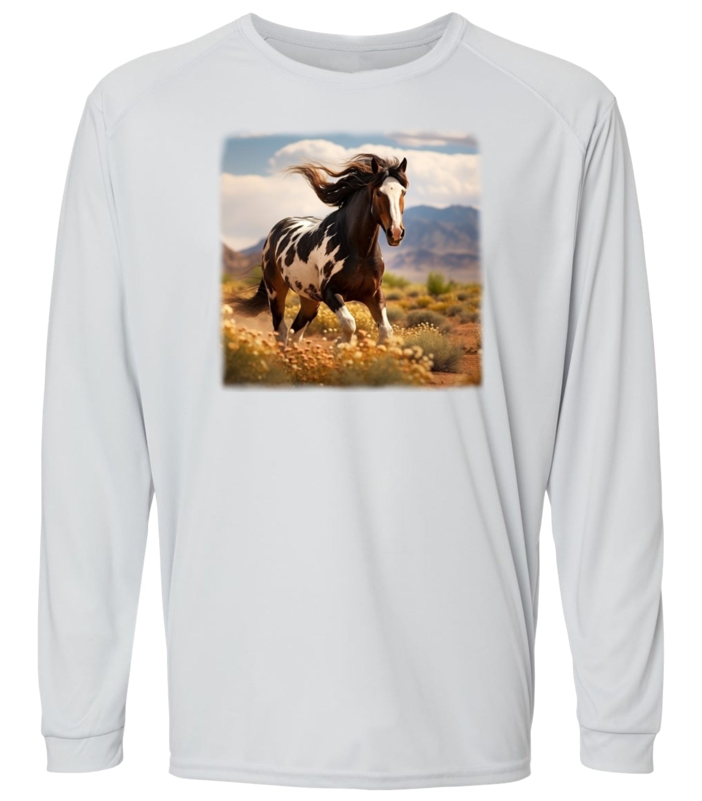 #41US Mustang Running in Field Long Sleeve UPF50+ Shirt