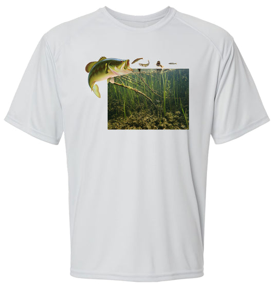 41 SM Bass and Minnows Jumping Short Sleeve UPF 50+ Shirt Fishing Shirt Lake Shirt Beach Shirt Nature Shirt Wildlife Shirt