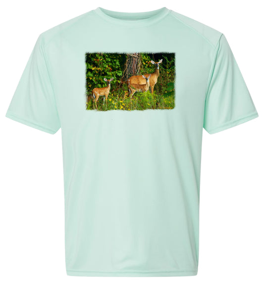 55 SM Deer and Two Fawn Short Sleeve UPF 50+ Shirt Nature Shirt Outdoor Shirt Wildlife Shirt Hunting Shirt