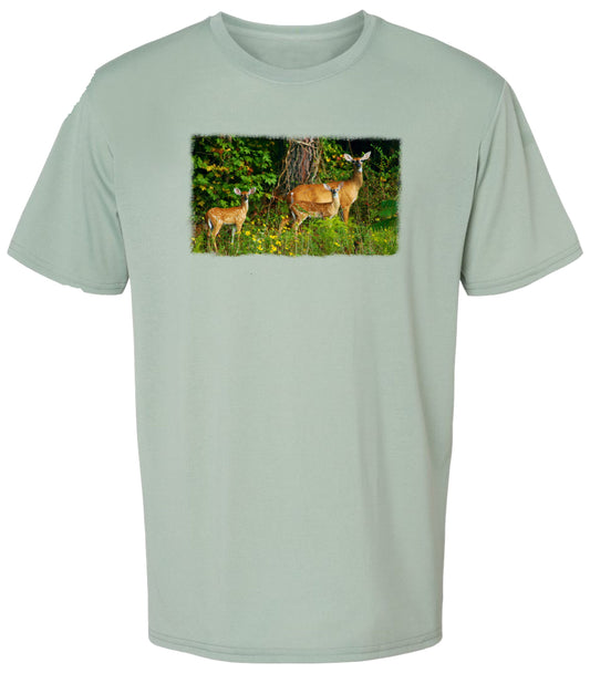 57SLCP Deer and Fawn Short Sleeve Shirt Outdoor Shirt Wildlife Shirt Casual Shirt Lake Shirt