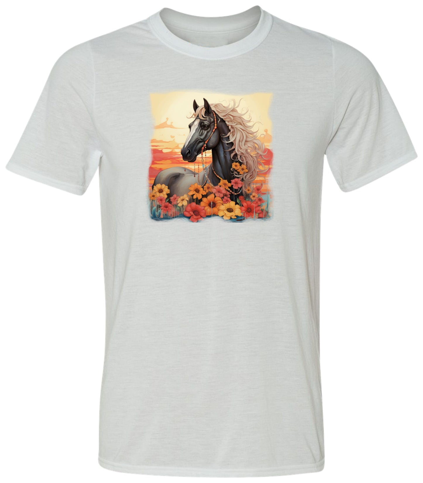 74SLCP Horse and Flowers Short Sleeve Shirt Wildlife Shirt Outdoor Shirt Lake Shirt Casual Shirt Beach Shirt
